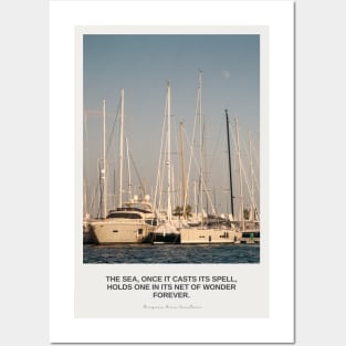 Mediterranean photography in Mallorca with yachts, palms and sea quote Posters and Art